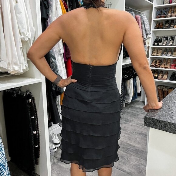 Tadashi Black Lace Halter Tiered Dress $395 - Picture 5 of 9